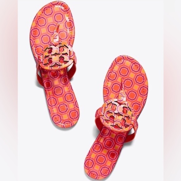 Tory Burch Patent Miller Sandal Vivid Orange Octagon Square 11 - Picture 1 of 9